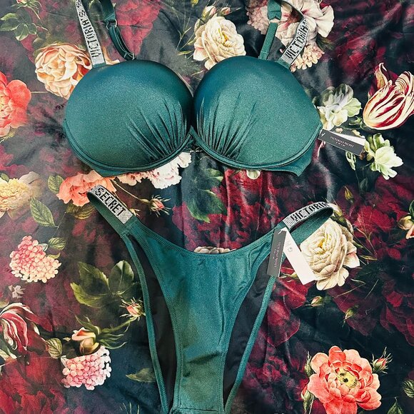 Victoria's Secret Other - Victoria's Secret 2-peice Bikini, Forrest Green w/ rhinestone detail ~ Size L